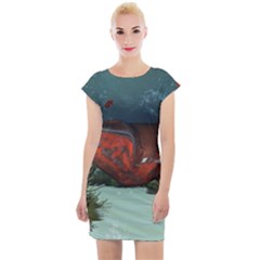 Awesome Mechanical Whale In The Deep Ocean Cap Sleeve Bodycon Dress by FantasyWorld7