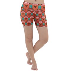 Background Floral Pattern Red Lightweight Velour Yoga Shorts by HermanTelo