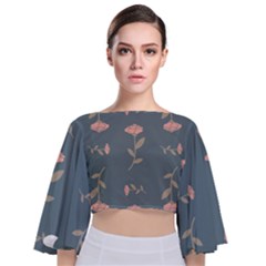 Florets Rose Flower Tie Back Butterfly Sleeve Chiffon Top by HermanTelo