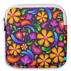 Floral Paisley Background Flower Purple Mini Square Pouch by HermanTelo