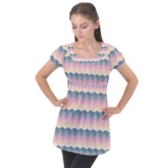 Seamless Pattern Background Block Pink Puff Sleeve Tunic Top by HermanTelo