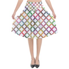 Grid Colorful Multicolored Square Flared Midi Skirt by HermanTelo