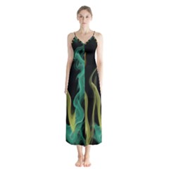 Smoke Rainbow Colors Colorful Fire Button Up Chiffon Maxi Dress by HermanTelo