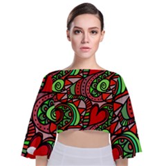 Seamless Heart Love Valentine Tie Back Butterfly Sleeve Chiffon Top by HermanTelo