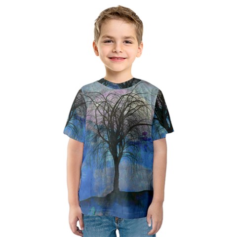 Tree Moon Sky Watercolor Painting Kids  Sport Mesh Tee by Pakrebo