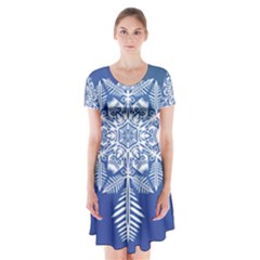 Flake Crystal Snow Winter Ice Short Sleeve V-neck Flare Dress by HermanTelo