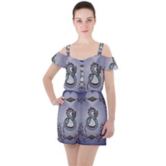Wonderful Decorative Chinese Dragon Ruffle Cut Out Chiffon Playsuit by FantasyWorld7