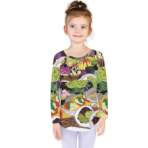 Eat Food Background Art Color Kids  Long Sleeve Tee by Pakrebo