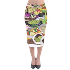 Eat Food Background Art Color Velvet Midi Pencil Skirt by Pakrebo