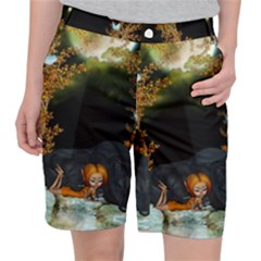 Cute Fairy With Awesome Wolf In The Night Pocket Shorts by FantasyWorld7