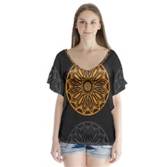 Background Design Pattern Tile V-neck Flutter Sleeve Top by Mariart