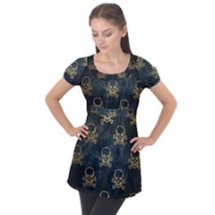 Golden Glitter Skeleton Gothic Puff Sleeve Tunic Top by HermanTelo