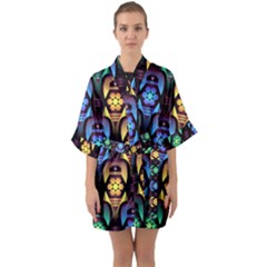 Pattern Background Bright Blue Quarter Sleeve Kimono Robe by HermanTelo
