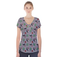 Halloween Witch Pattern Grey Short Sleeve Front Detail Top by snowwhitegirl