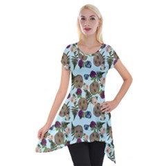 Cracked Doll Pattern Blue Short Sleeve Side Drop Tunic by snowwhitegirl