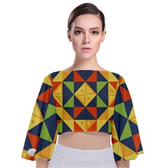 Background Geometric Color Plaid Tie Back Butterfly Sleeve Chiffon Top by Mariart