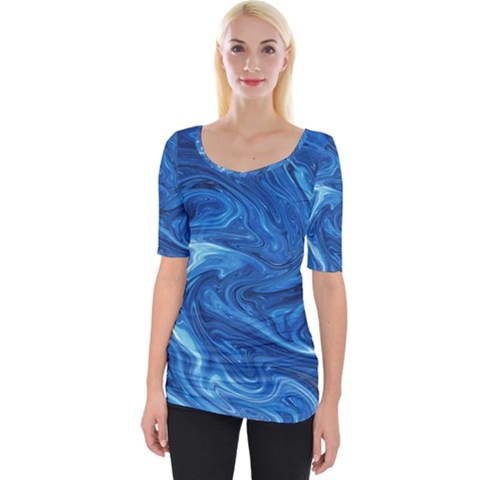 Blue Pattern Texture Art Wide Neckline Tee by HermanTelo