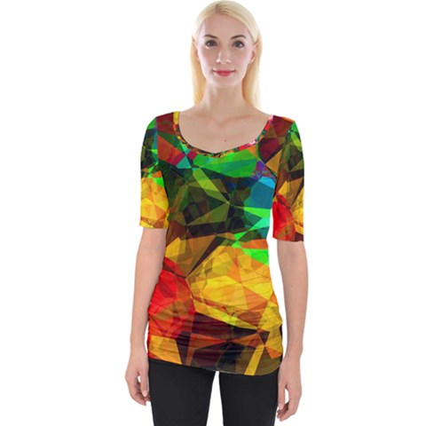 Color Abstract Polygon Wide Neckline Tee by HermanTelo