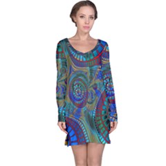 Fractal Abstract Line Wave Long Sleeve Nightdress by HermanTelo