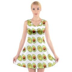 Pattern Avocado Green Fruit V-neck Sleeveless Dress by HermanTelo