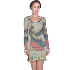 Egyptian Woman Wings Design Long Sleeve Nightdress by Sapixe