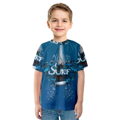 Sport, Surfboard With Water Drops Kids  Sport Mesh Tee by FantasyWorld7