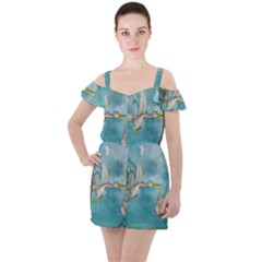 Cute Baby Is Coming With Stork Ruffle Cut Out Chiffon Playsuit by FantasyWorld7
