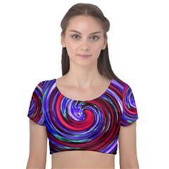 Swirl Vortex Motion Velvet Short Sleeve Crop Top  by HermanTelo