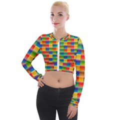 Background Colorful Abstract Long Sleeve Cropped Velvet Jacket by Bajindul