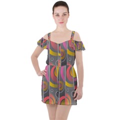 Abstract Colorful Background Grey Ruffle Cut Out Chiffon Playsuit by Bajindul