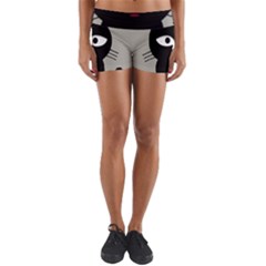 Cat Pet Cute Black Animal Yoga Shorts by Bajindul
