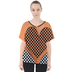 Heart Chess Board Checkerboard V-neck Dolman Drape Top by Bajindul