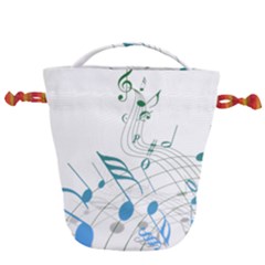 Music Notes Drawstring Bucket Bag by Bajindul
