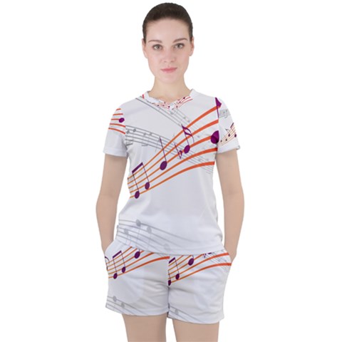 Music Notes Clef Sound Women s Tee And Shorts Set by Bajindul