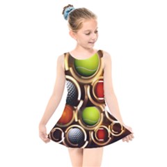Sport Ball Tennis Golf Football Kids  Skater Dress Swimsuit by Bajindul