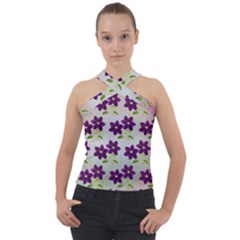 Purple Flower Cross Neck Velour Top by Bajindul