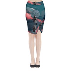 Astronaut Moon Space Planet Midi Wrap Pencil Skirt by Pakrebo