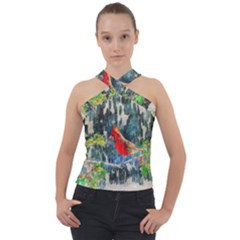 Texture Art Decoration Abstract Bird Nature Cross Neck Velour Top by Pakrebo