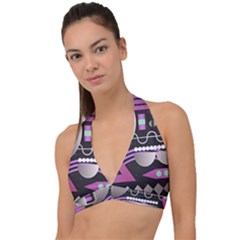 Background Abstract Geometric Halter Plunge Bikini Top by Pakrebo
