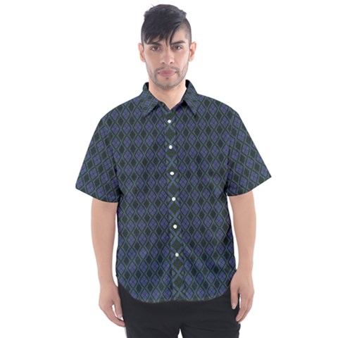 Argyle Dark Purple Black Pattern Men s Short Sleeve Shirt by BrightVibesDesign