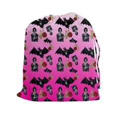 Pink Gradient Bat Pattern Drawstring Pouch (xxl) by snowwhitegirl