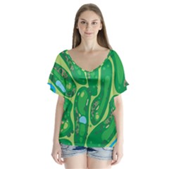Golf Course Par Golf Course Green Copy V-neck Flutter Sleeve Top by Nexatart