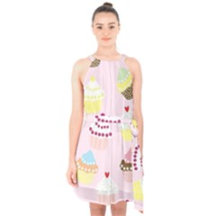Eat Cupcakes Halter Collar Waist Tie Chiffon Dress by WensdaiAmbrose