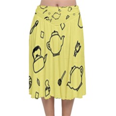 Tea Seamless Pattern Teatime Velvet Flared Midi Skirt by Nexatart