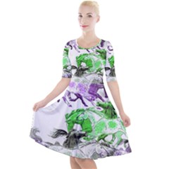 Horse Animal World Green Quarter Sleeve A-line Dress by BangZart