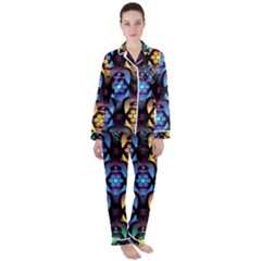 Pattern Background Bright Blue Satin Long Sleeve Pyjamas Set by Pakrebo