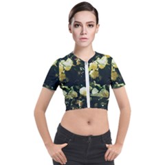 Yellow Snowballs Ii Short Sleeve Cropped Jacket by okhismakingart