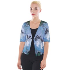 Surfboard With Dolphin Cropped Button Cardigan by FantasyWorld7