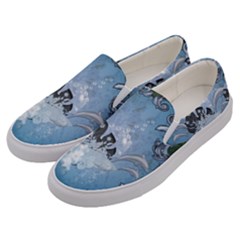 Surfboard With Dolphin Men s Canvas Slip Ons by FantasyWorld7