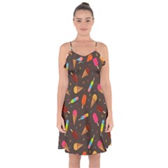 Hot Summer Months - Frozen Treats Pattern Ruffle Detail Chiffon Dress by WensdaiAmbrose